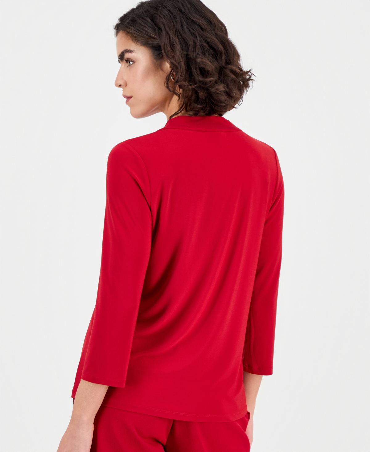 Kasper Petite Tie-Neck 3/4-Sleeve Top