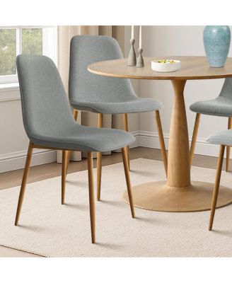 Light Wood Finish 5-Piece Dining Set with 39.5 Inch Round Table and 4 Upholstered Chairs with Wood-Look Metal Legs-Maison Boucle