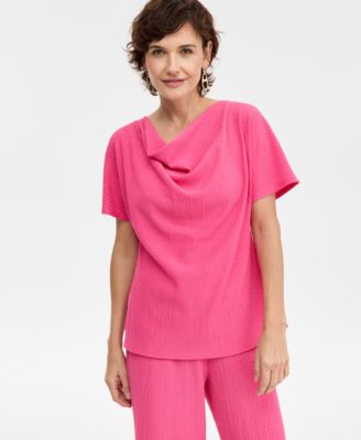 JM Collection - Women's Short-Sleeve Textured Cowlneck Top