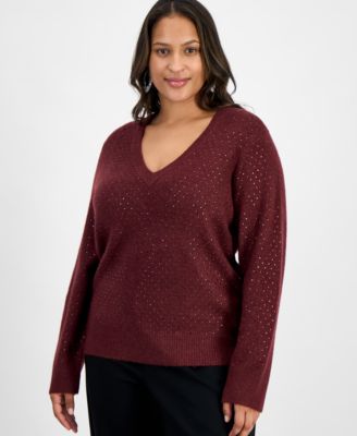 I.N.C. International Concepts - Plus Size Embellished V-Neck Sweater