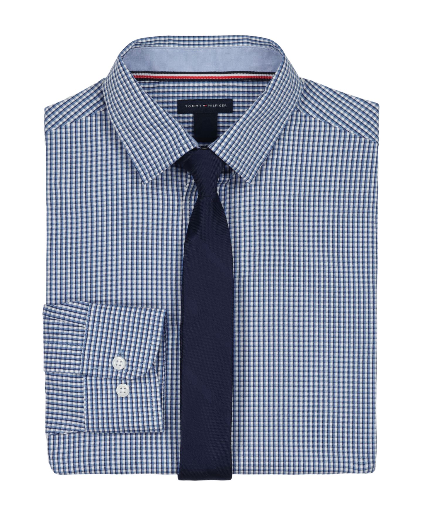 Рубашка Tommy Hilfiger Long Sleeve Stretch Murray Check Dress Shirt & Tie для мальчиков, цвет: Синий — фото 4