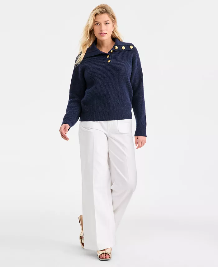 Women's Collared Button Pullover Sweater - thumbnail 10
