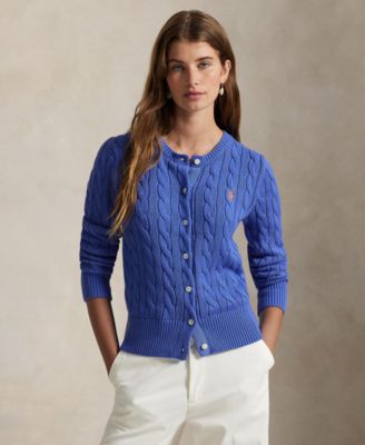 Polo Ralph Lauren - Women's Cable-Knit Cotton Crewneck Cardigan Sweater