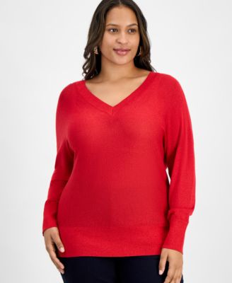Plus Size V-Neck Dolman-Sleeve Sweater, Macy's Exclusive 