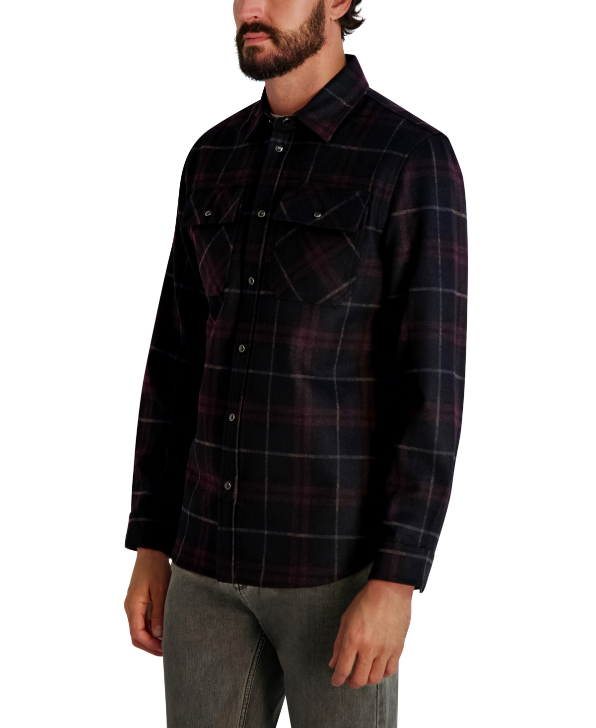 Karl Lagerfeld Paris Men's Plaid Pattern Shirt Jacket