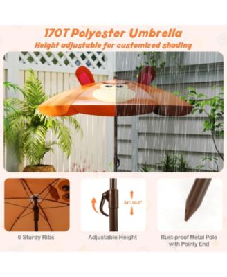 Kids Picnic Table & Chair Set with 2 Folding Chairs & Height Adjustable Umbrella