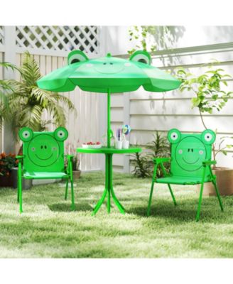 Kids Picnic Table & Chair Set with 2 Folding Chairs & Height Adjustable Umbrella