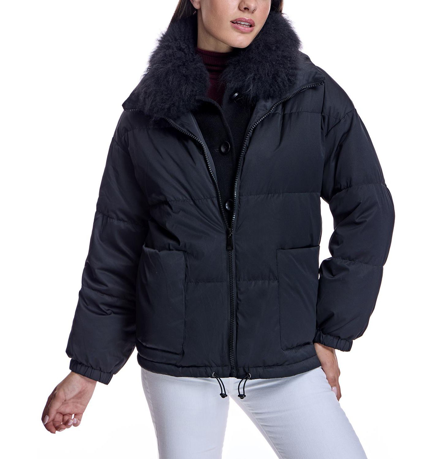 Женская куртка Julia & Stella By Maximilian Fur-Trimmed Puffer, цвет: Чёрный — фото 1