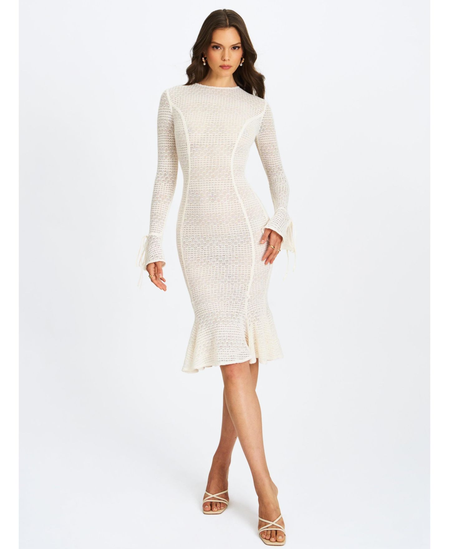 Женское платье Miss Circle Pamina Beige Crochet Long Sleeve Flare Mermaid, цвет: Светлый бежевый — фото 5