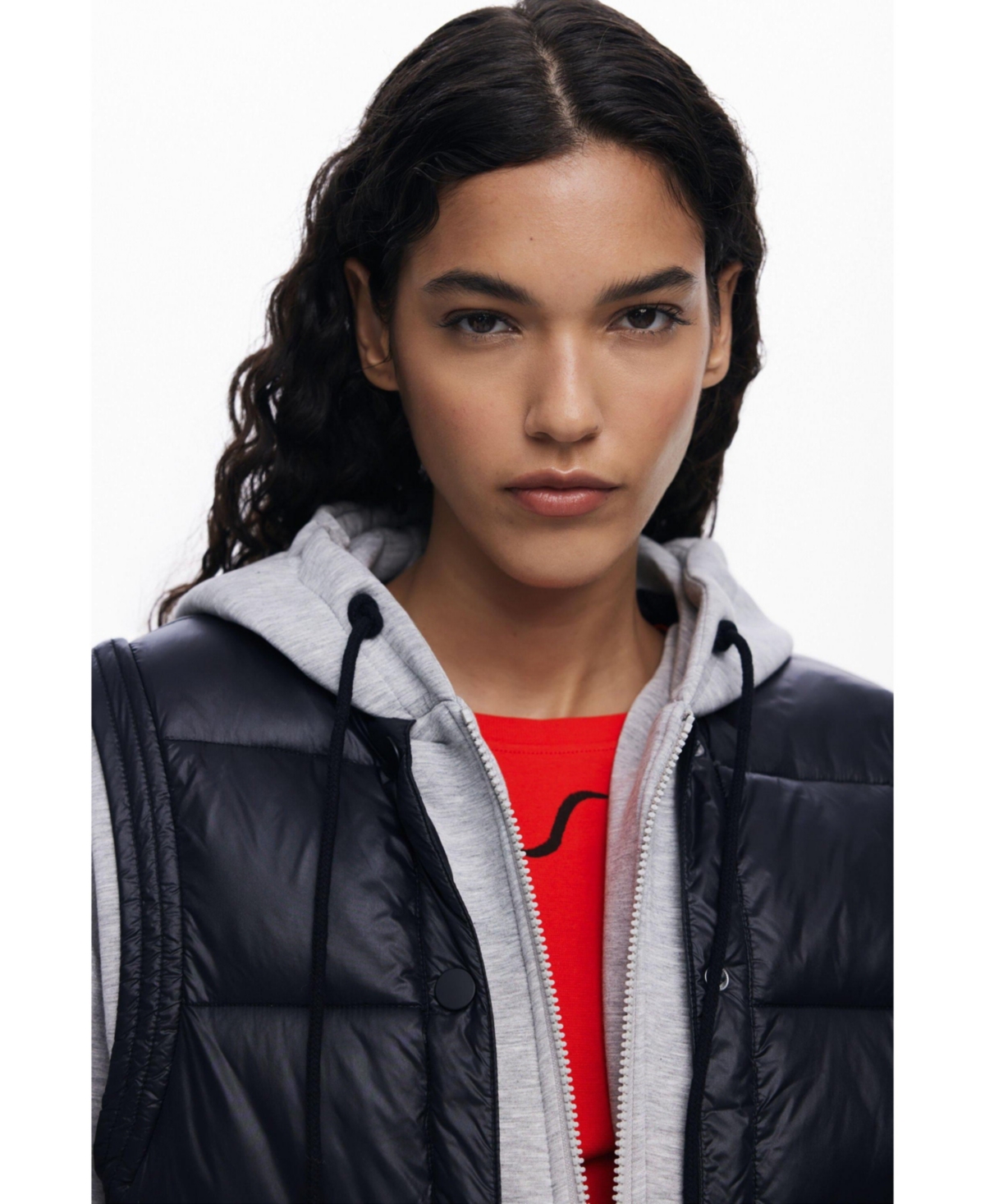 Desigual Layered Zip Hoodie In Gray