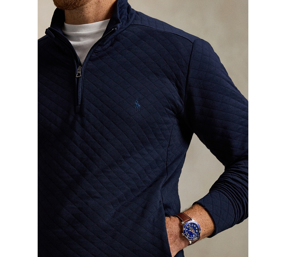 Polo Ralph Lauren Men's B&T Long Sleeve Quilted Double-Knit Jersey Pull-On Sweater