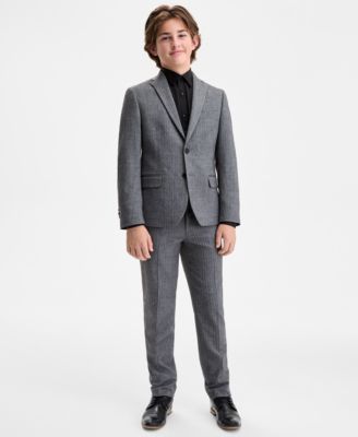 Boys 8-20 Gray Black Flannel Herringbone Classic Sport Coat