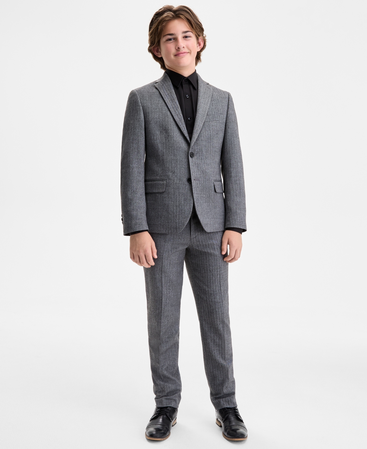 B By Brooks Brothers Boys 8-20 Gray Black Flannel Herringbone Classic Sport Coat In Multi