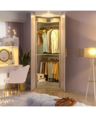 Freestanding Corner Closet Organizer with Hanging Rods, Space-saving Closet System for Walk-in Closet