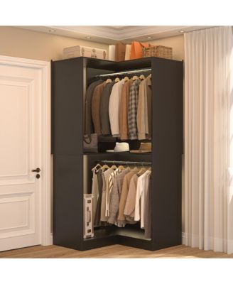 Freestanding Corner Closet Organizer with Hanging Rods, Space-saving Closet System for Walk-in Closet