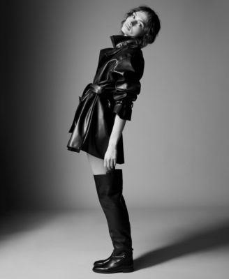 Women’s Faux Leather Double Breasted Belted Trench