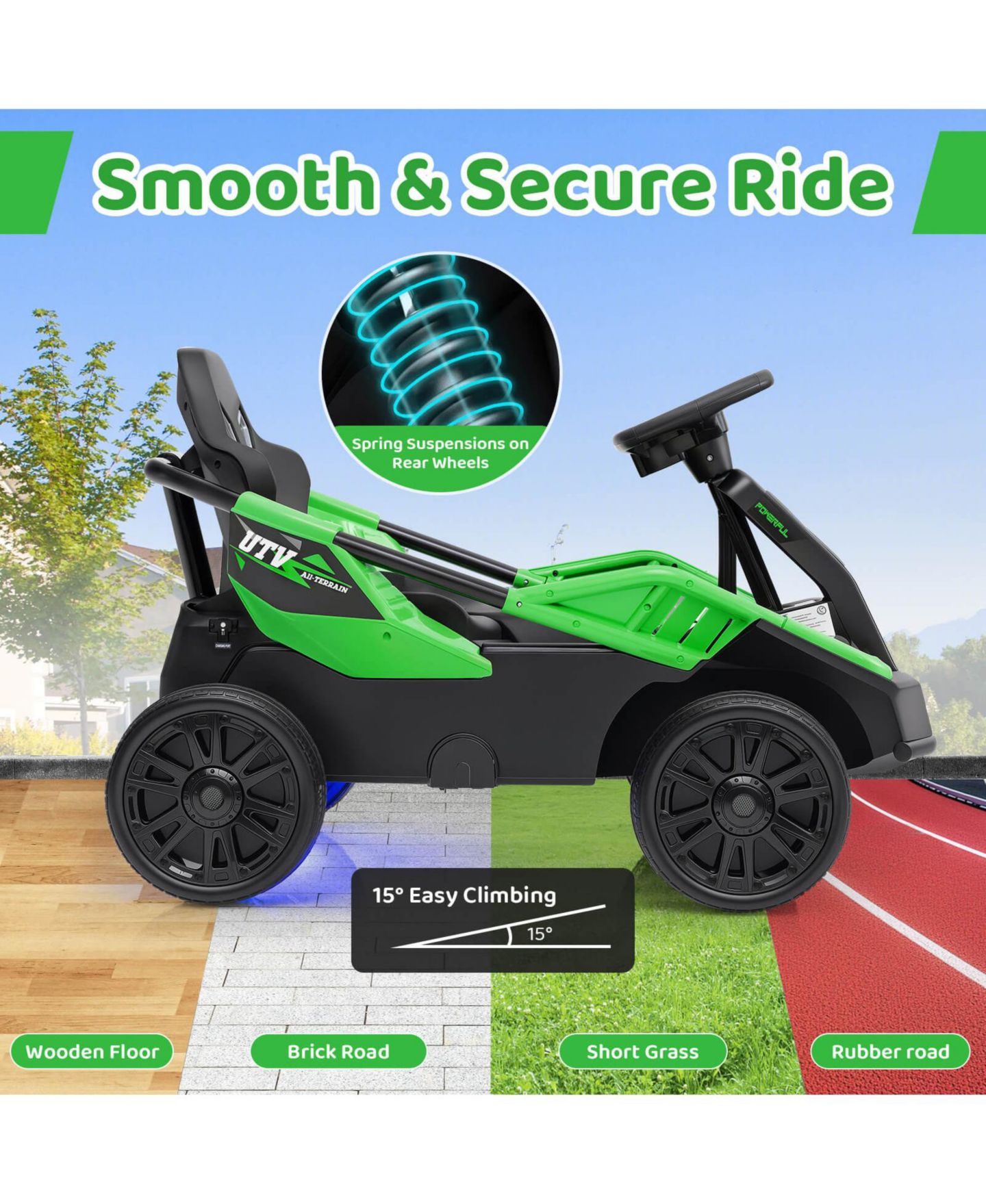 Детская игрушка Costway 12V Battery Powered Remote Control Ride-On UTV, 110 lb Capacity, Ages 3-7, цвет: Зелёный — фото 7