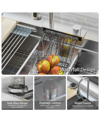 33.2-Inch Drop-in Single Bowl 304 Stainless Steel Kitchen Sink Set