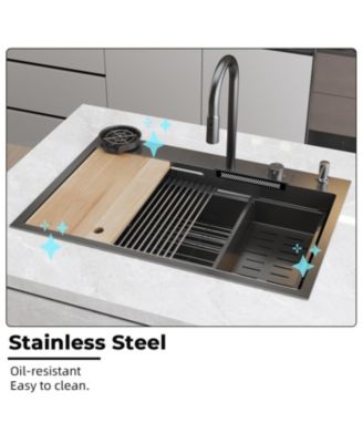 33.2-Inch Drop-in Single Bowl 304 Stainless Steel Kitchen Sink Set