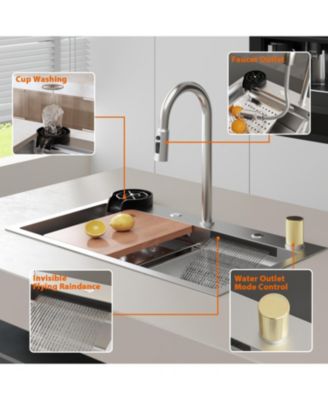 30&amp;#x22; Single Bowl Stainless Steel Drop-In Kitchen Sink with Pull-Down Faucet and Accessories