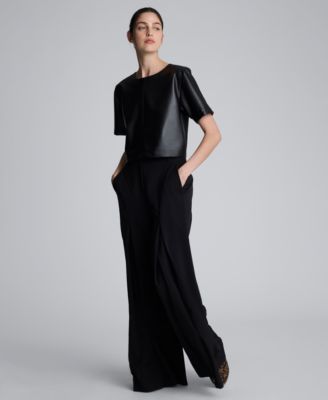 Women’s Short Sleeve Faux Leather Cropped Top