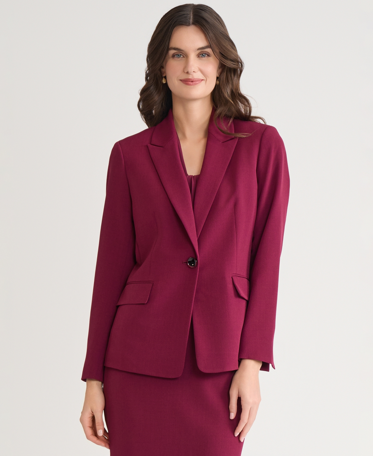 Kasper Compression One-button Long-sleeve Jacket, Regular & Petite In Red