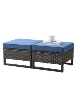 U-Frame PE Wicker Outdoor Ottoman with Olefin Cushions (Set Of 2)
