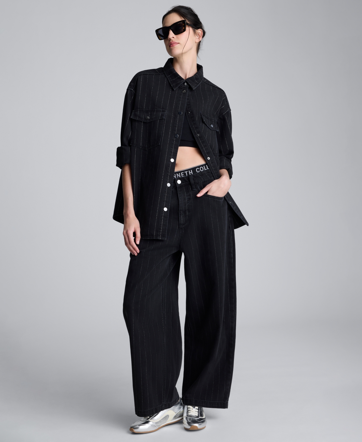 Kenneth Cole Luxe Twill Wide Leg Inverted Pleat Front Pant In Black