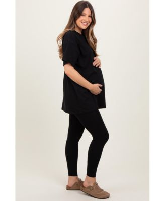 Maternity Light Olive Oversized Crewneck Short Sleeve and Legging Set