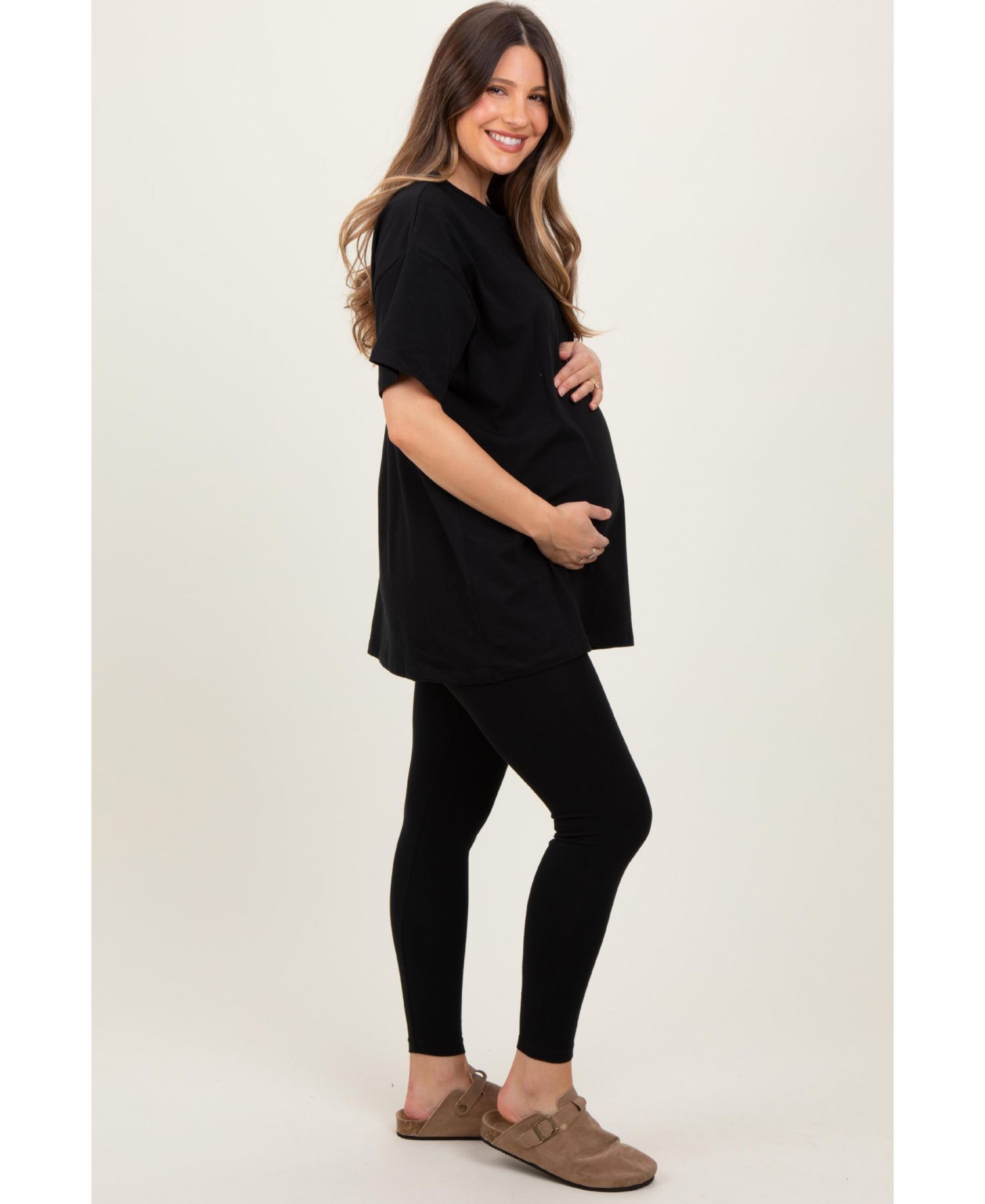 Women's Black Oversized Crewneck Short Sleeve and Legging Set