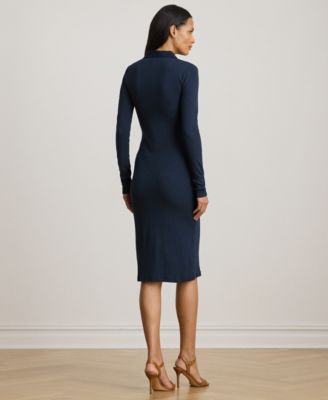 Petite Rib-Knit Cotton-Blend Polo Dress