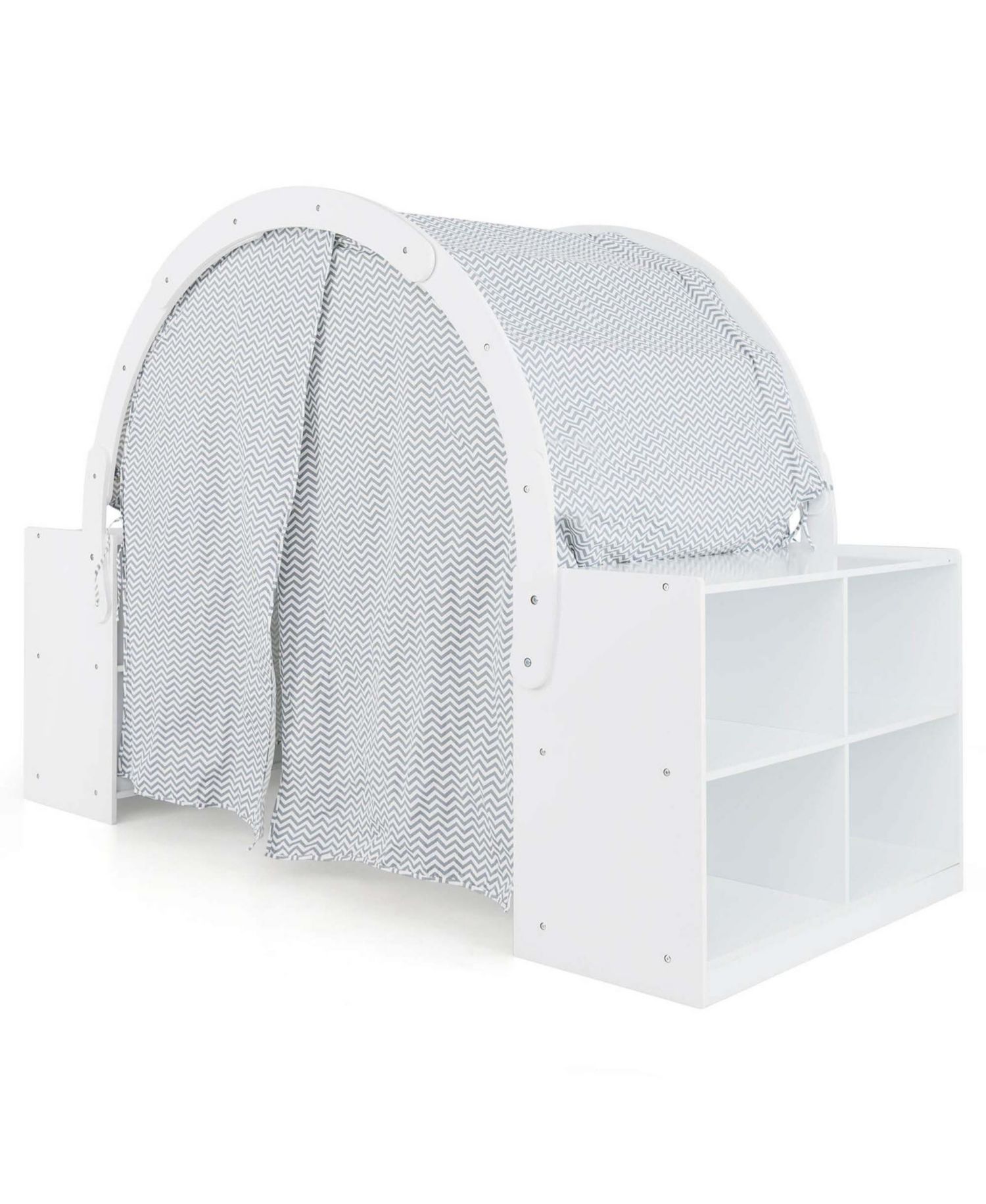 Wooden 8-Cubby Storage Playhouse with Curtain Shades