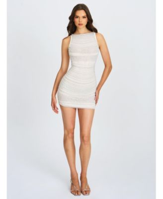 Women Iliana White Pearl Chain Embellished Midi Dress