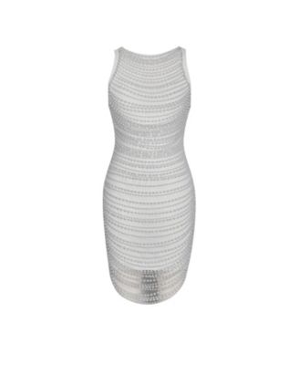 Women Iliana White Pearl Chain Embellished Midi Dress