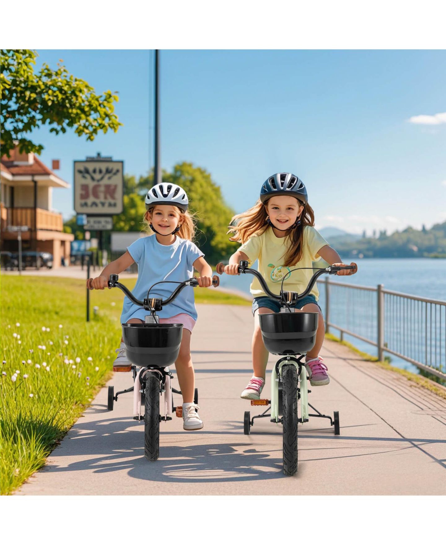 Детская игрушка Costway 12" Kids' Bike with Adjustable Handlebar and Seat, Training Wheels, Coaster Brake, 145 lbs, от 3 лет, цвет: Зелёный — фото 3