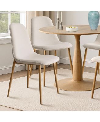 Light Wood Finish 5-Piece Dining Set with 39.5 Inch Round Table and 4 Upholstered Chairs with Wood-Look Metal Legs-Maison Boucle