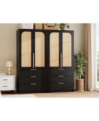 Armoire Wardrobe Closet, 69.5&amp;#x22; Wooden Wardrobe Cabinet with 3 Drawers, Hanging Rod, 2 Doors Clothing Storage Cabinet for Bedroom