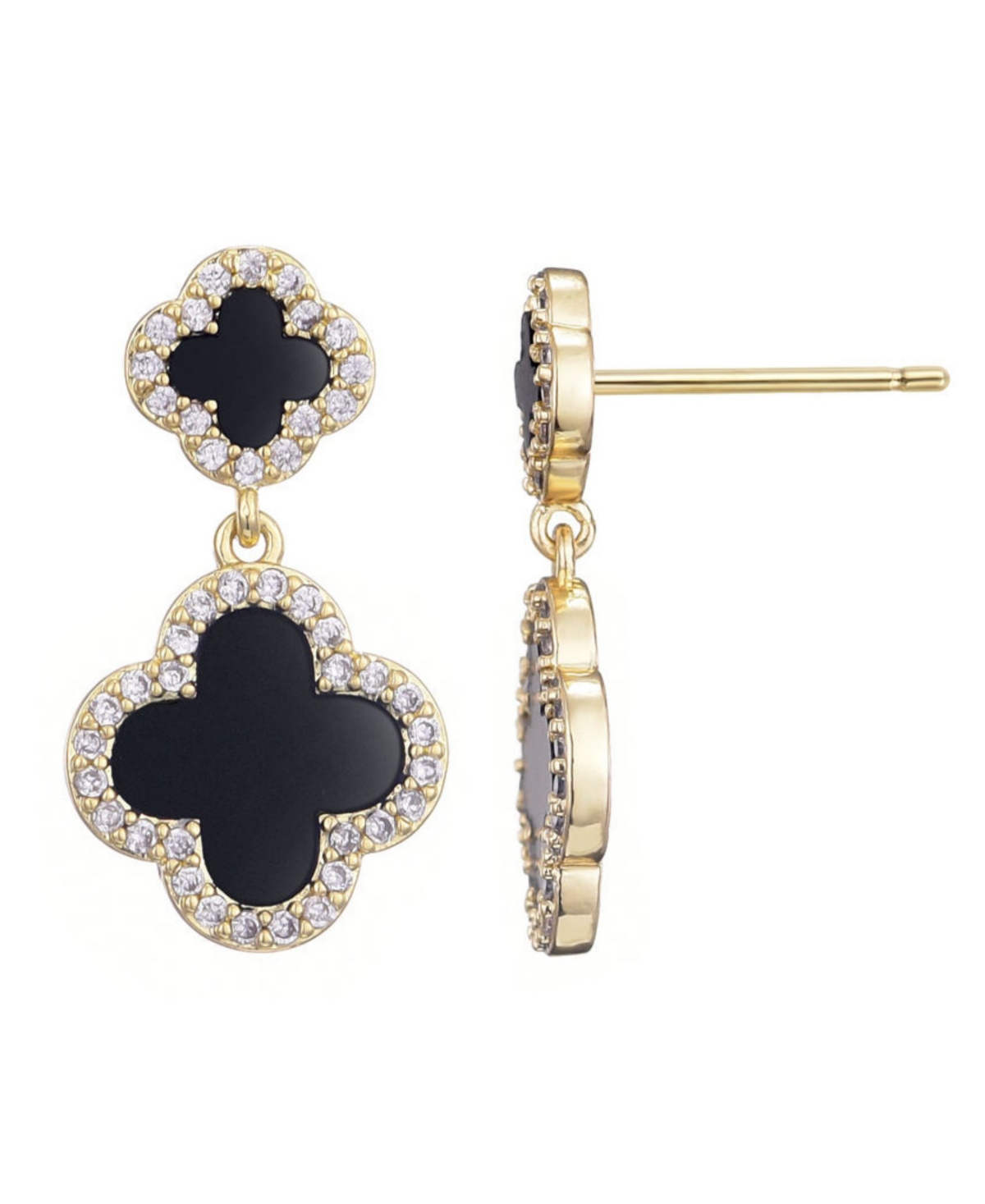 Adornia 14k Gold Plated Double Black Clover Cz Drop Earrings In Black