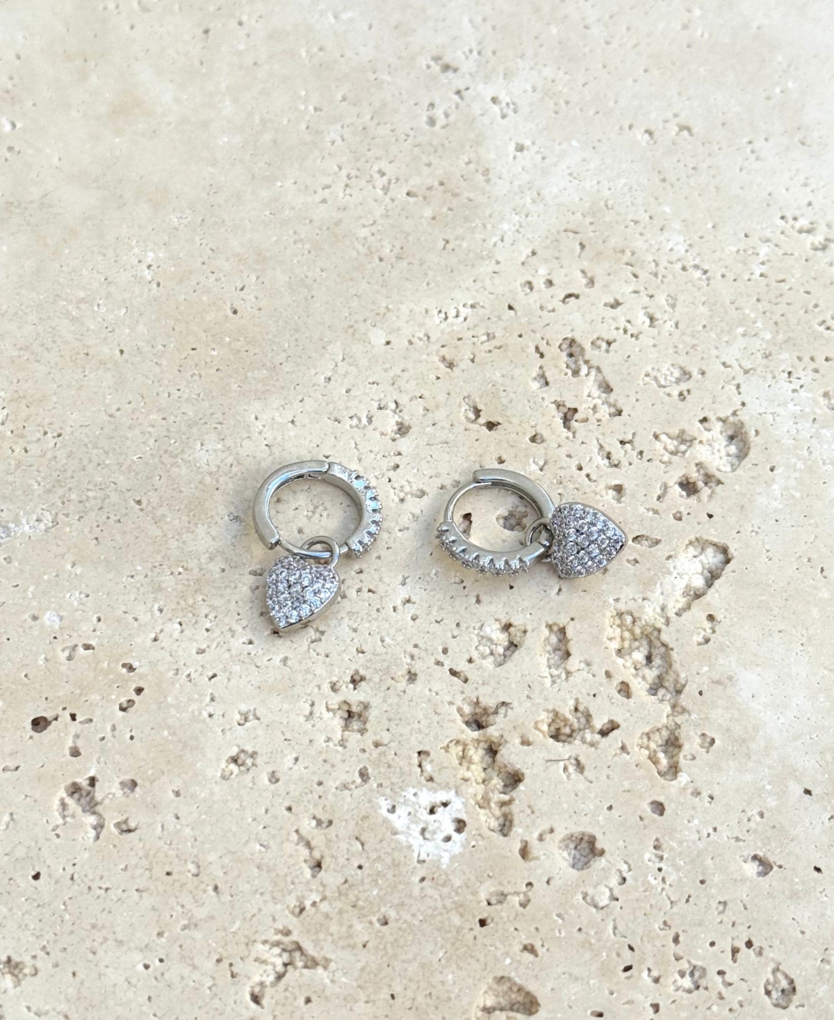 Adornia Cubic Zirconia Heart Drop Huggie Hoop Earrings In Silver