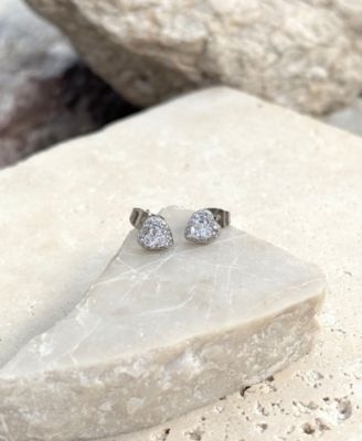 Silver CZ Heart Halo Stud Earrings