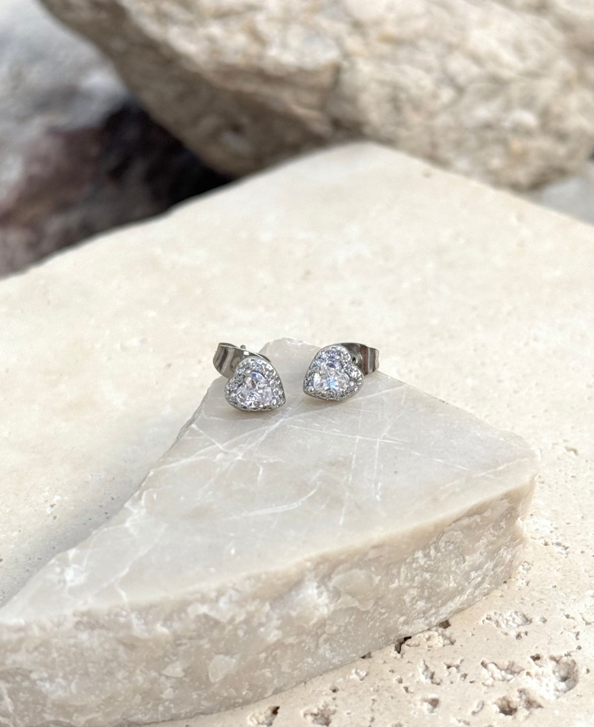 Adornia Silver Plated Heart Cz Halo Stud Earrings In White