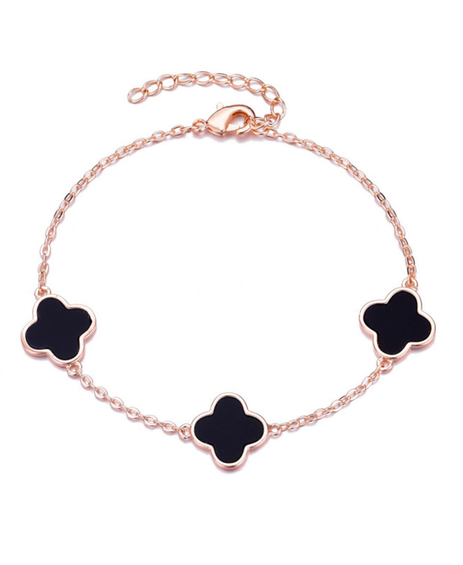Rose Gold Black Clover Station Bracelet