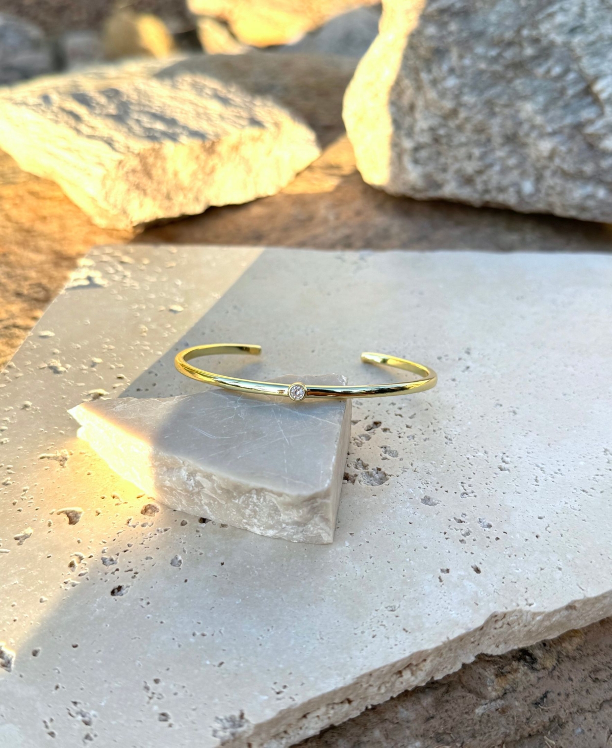 Adornia 14k Gold Plated Skinny Cuff With Cz Stone In Gold
