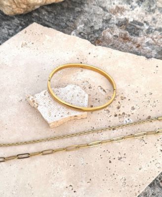 Tarnish Resistant Gold Cuff and Chain Bracelet Set
