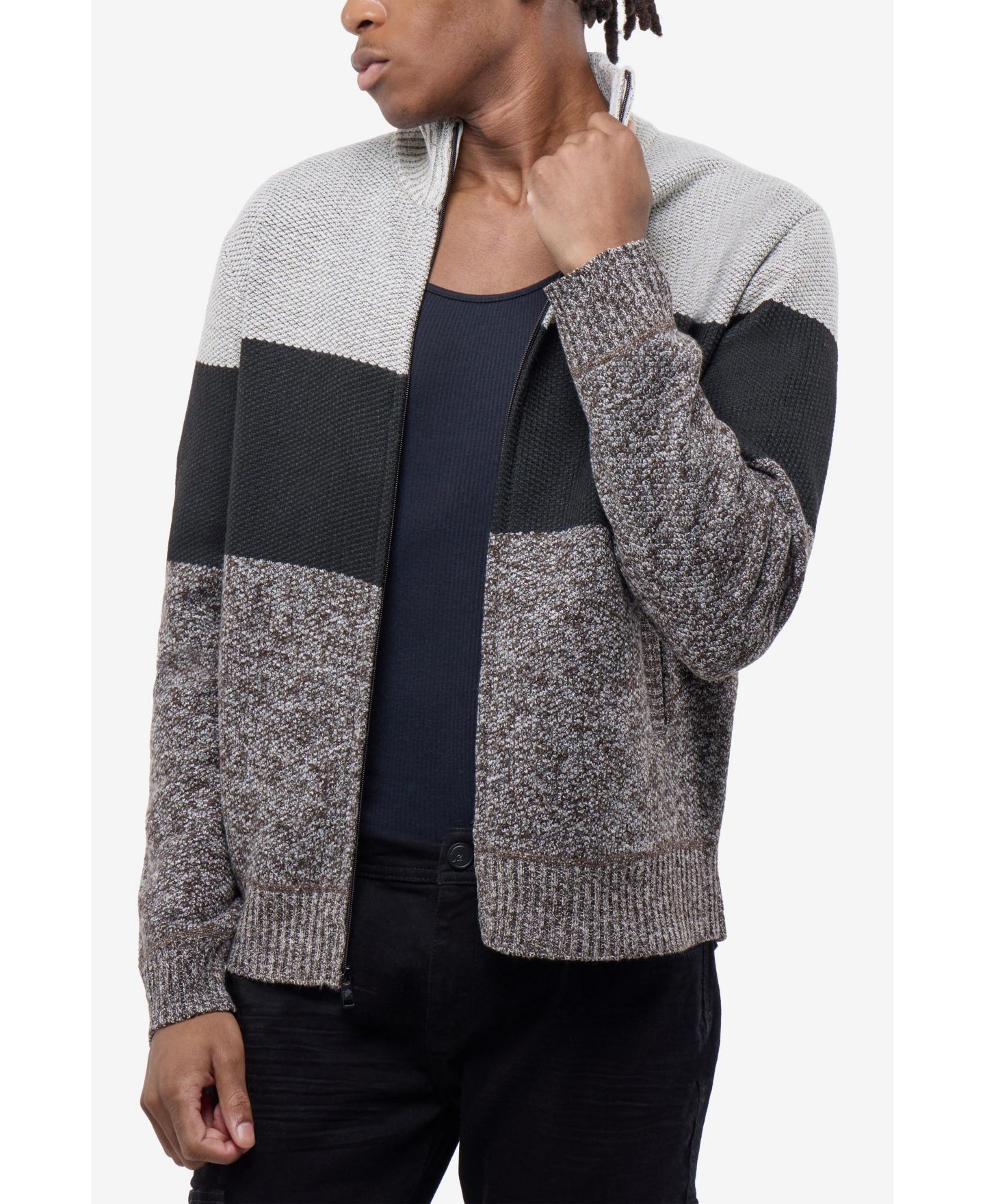 Мужской свитер CULTURA Full Zip Mock Neck Sweater With Fleece Lining, цвет: Шоколадный / Чёрный — фото 7