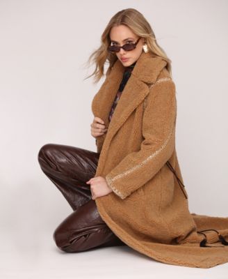 Women's Long Sleeve Sherpa Oversized Belted Coat