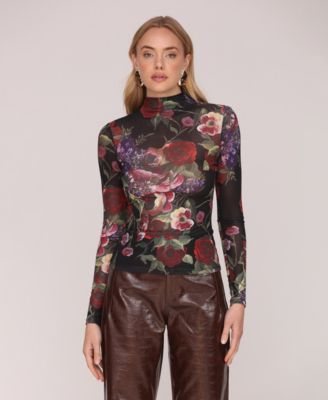 Women's Mesh Mock Neck Long Sleeve Top