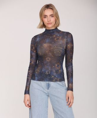 Women's Mesh Mock Neck Long Sleeve Top