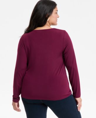 Plus Size Asymmetric-Neck Long-Sleeve Top, Macy's Exclusive 