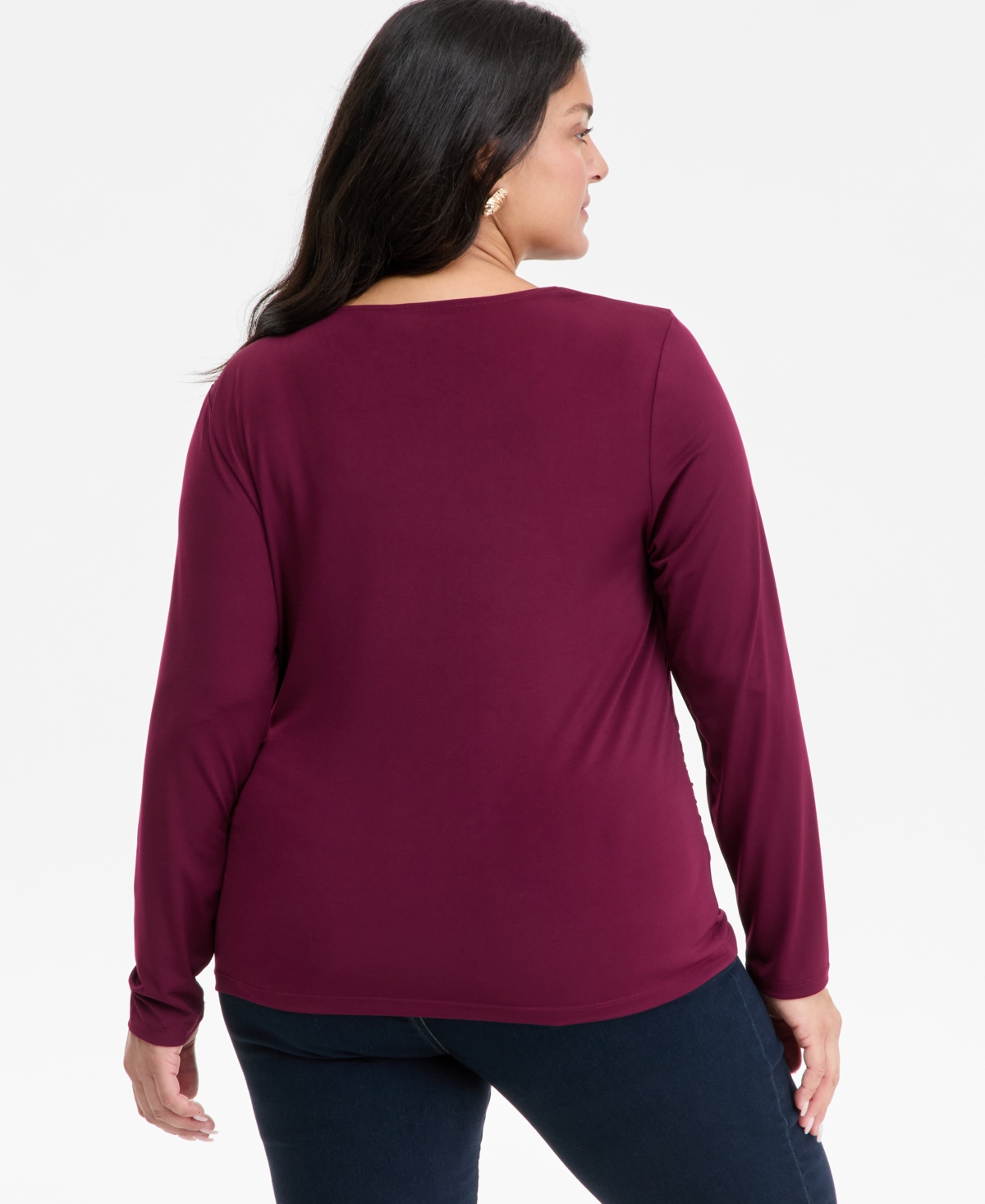 I.n.c. International Concepts Plus Asymmetric-Neck Long-Sleeve Top, Macy's Exclusive